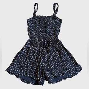 Hollister Floral Smocked Romper Dress Women's Size S Navy White Removable Straps